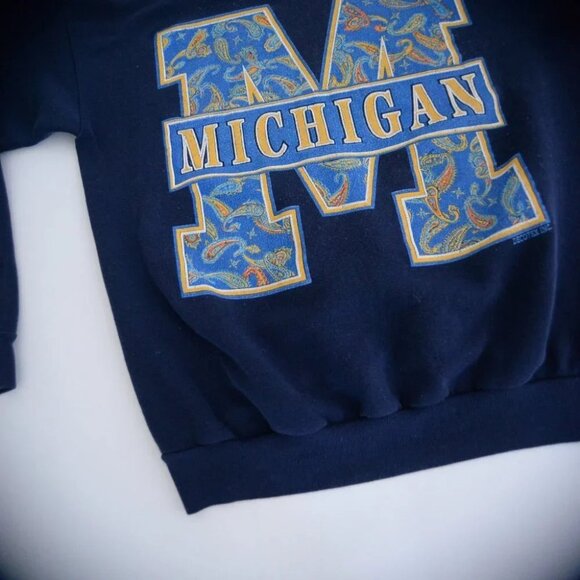 Vintage Tultex Michigan Wolverines Navy made in  U.S.A. Crewneck Sweater L - Picture 7 of 11